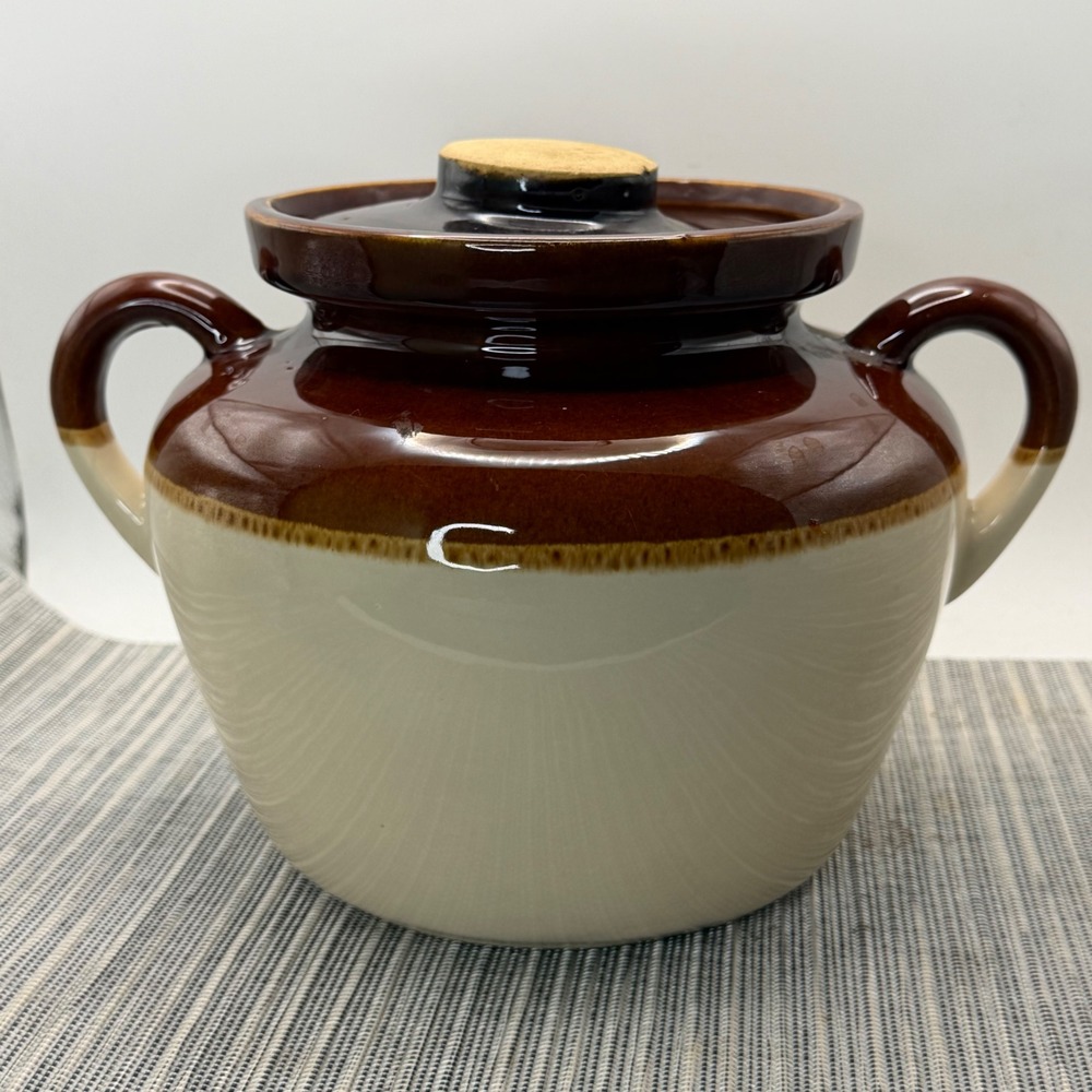 Vintage McCoy Pottery 342 Bean Pot Casserole with Lid Brown Cream Glaze 2 Quart